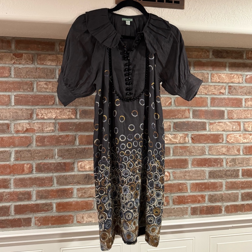 Hoss Intropia Black Metallic Circle Embroidered Ruffle Collar Dress - Picture 2 of 8